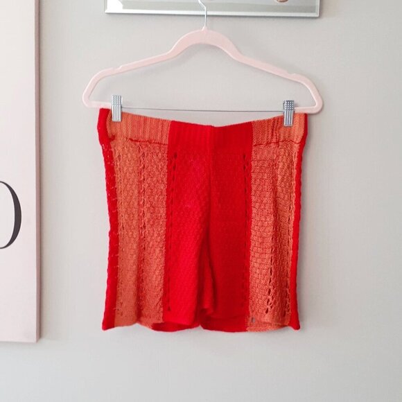 NWOT Zara crochet-like open weave knit-like striped elastic high waist shorts, M - Picture 9 of 12